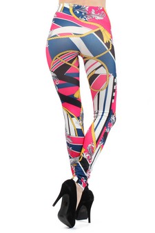 Lady's Paris with Tassels and Nautical Stripes Printed Seamless Leggings style 4