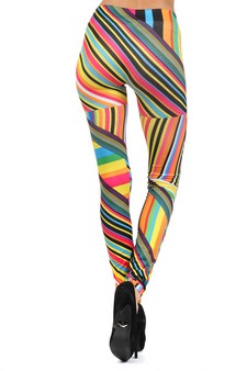 Lady's Streaking Stripes Printed Seamless Fashion Leggings style 3