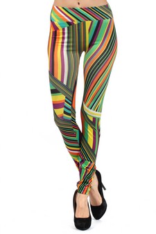 Lady's Streaking Stripes Printed Seamless Fashion Leggings style 2