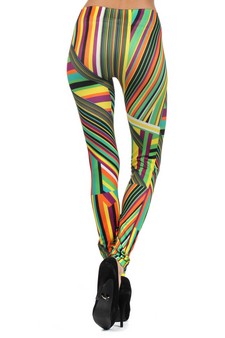 Lady's Streaking Stripes Printed Seamless Fashion Leggings style 3