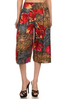 Printed Gauchos-Distressed Gold & Red poppy floral style 3