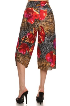 Printed Gauchos-Distressed Gold & Red poppy floral style 4
