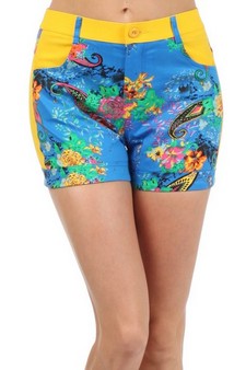 Junior Marilyn Floral Design with Solid Color Blocks Fashion Shorts style 3