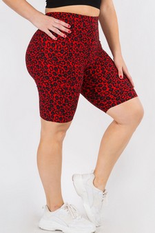 Red Leopard Print High Waisted Soft Biker Shorts style 2