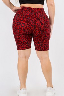 Red Leopard Print High Waisted Soft Biker Shorts style 3