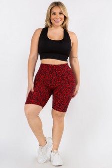 Red Leopard Print High Waisted Soft Biker Shorts style 4