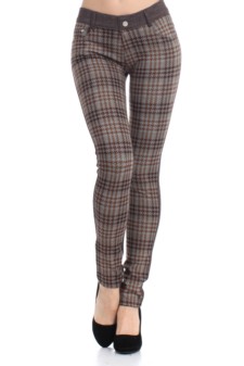 Women's Two Town Houndstooth Plaid Legging Pants (Coffee) style 2