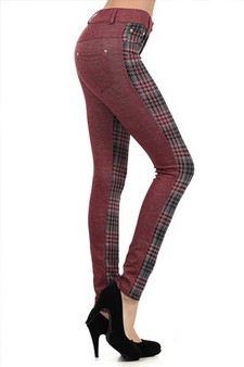 Women's Two Toen Houndstooth Plaid Legging Pants (Wine Red) style 2