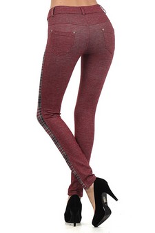 Women's Two Toen Houndstooth Plaid Legging Pants (Wine Red) style 4
