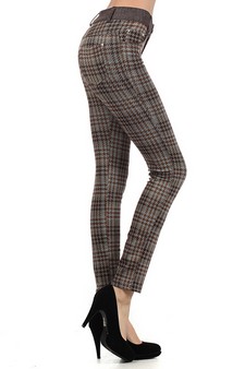 Women's All Over Houndstooth Legging Pants (Coffee) style 3