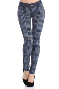 Women's All Over Houndstooth Legging Pants (Blue) style 2