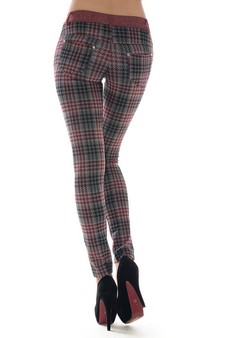Women's All Over Houndstooth Legging Pants (Wine Red) style 2