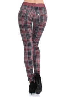 Women's All Over Houndstooth Legging Pants (Wine Red) style 3