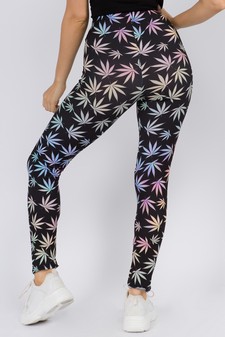 Women's Rainbow Marijuana Leaf Print Peach Skin Leggings style 2