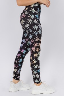 Women's Rainbow Marijuana Leaf Print Peach Skin Leggings style 3