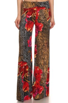 Palazzos with Distressed Gold & Red Poppy Floral Print style 2