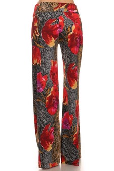 Palazzos with Distressed Gold & Red Poppy Floral Print style 3