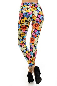 Women's Colorful Outlined Flowers Printed Leggings style 3