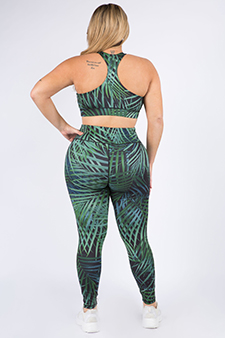 Women's Palm Leaf Print Sports Bra and Leggings Activewear Set style 3