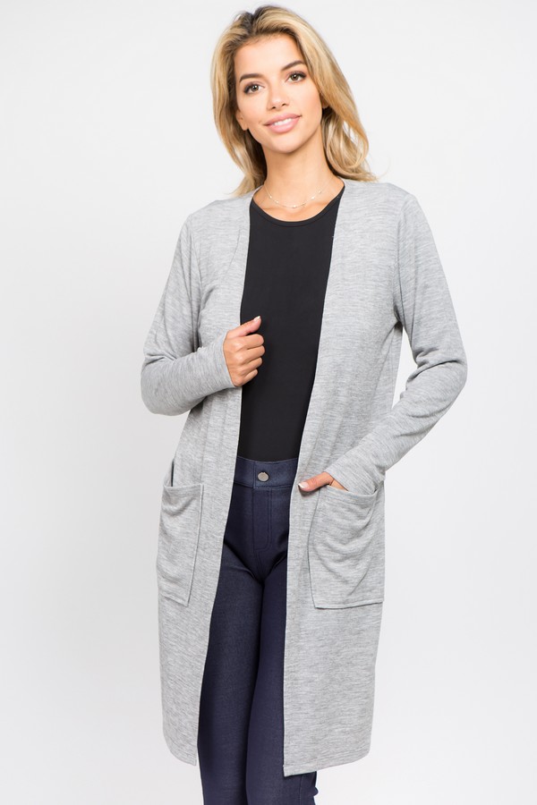 Women's Long Sleeve Knit Wrap Cardigan with Pockets Wholesale