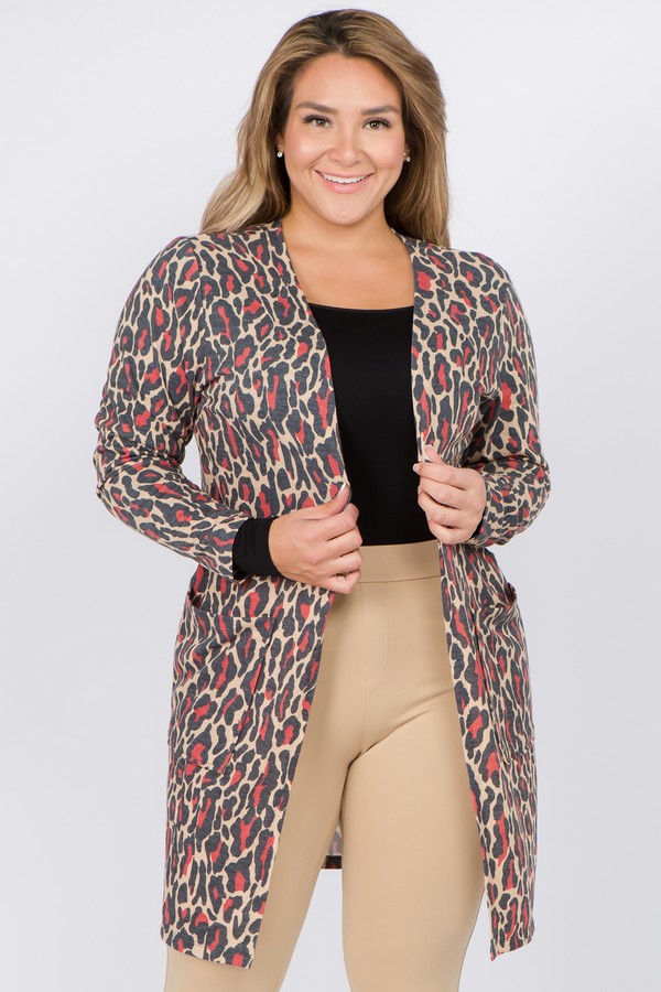 Women's Leopard Print Cardigan with Pockets - Wholesale - Yelete.com