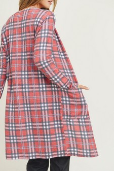 Women's Plaid Duster Cardigan with Pockets style 6