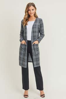 Women's Plaid Duster Cardigan with Pockets style 7