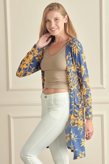 Women's Longline Floral Cardigan with Pockets style 2