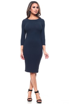 Crew Neck 3/4 Sleeve Midi Bodycon Dress (Small only) style 4