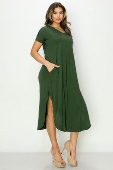 Women's Casual Curved Hem Midi Dress with Pockets style 2