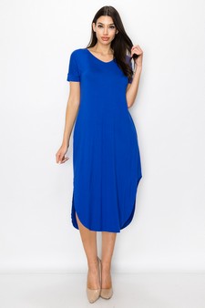 Women's Casual Curved Hem Midi Dress with Pockets style 4