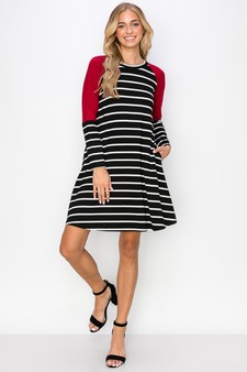 Women’s Hi-Line Color Block Striped Long Sleeve Dress style 4