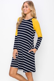 Women’s Hi-Line Color Block Striped Long Sleeve Dress style 2