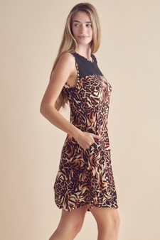 Women's Classy Cheetah Block A-line Dress style 2