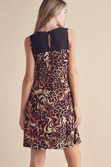 Women's Classy Cheetah Block A-line Dress style 3