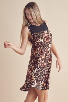 Women's Classy Cheetah Block A-line Dress style 4