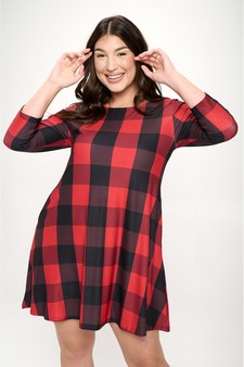 Women’s Scarlet Surplice Plaid A-Line Christmas Dress With Pockets style 4