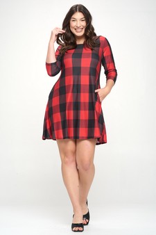 Women’s Scarlet Surplice Plaid A-Line Christmas Dress With Pockets style 5