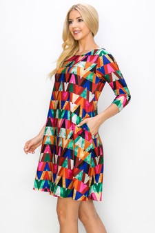 Women's Hypnotic Allusions Zig Zag Print ¾ Sleeve Dress style 2