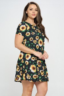 Women’s It’s Raining Sunflowers Short Sleeve Dress (XL only) style 2