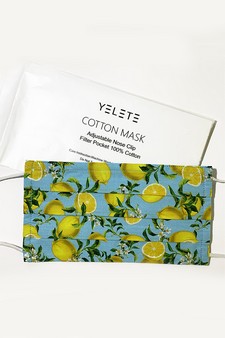 3-Layer Lemon Print Cotton Fabric Face Masks for Adults style 2