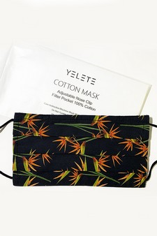 3-Layer Birds of Paradise Print Cotton Fabric Face Masks for Adults style 2