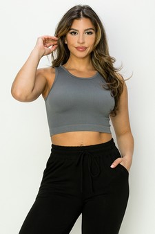 Women’s Ribbed High Neck Cropped Tank Top style 4