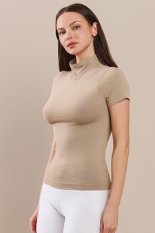 Women’s Bare Essential Seamless Mock Neck Short Sleeve Top style 2