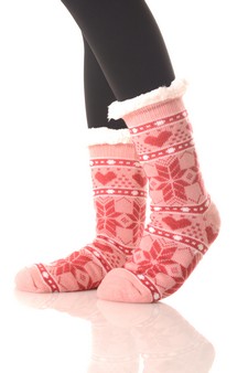 Women's Non-slip Faux Sherpa Winter Snowflake Pattern Christmas Slipper Socks style 2