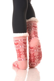 Women's Non-slip Faux Sherpa Winter Snowflake Pattern Christmas Slipper Socks style 3