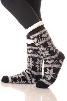 Women's Non-slip Faux Sherpa Winter Snowflake Pattern Christmas Slipper Socks style 4