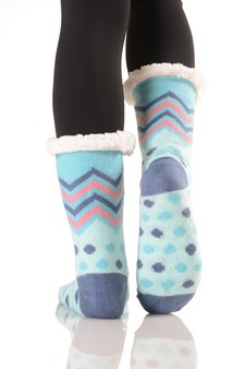 Women's Non-slip Faux Sherpa Chevron Polka-Dot Christmas Slipper Socks style 3