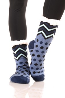 Women's Non-slip Faux Sherpa Chevron Polka-Dot Christmas Slipper Socks style 6