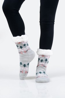 Women's Non-slip Heart And Tree Pattern Christmas Slipper Socks style 13